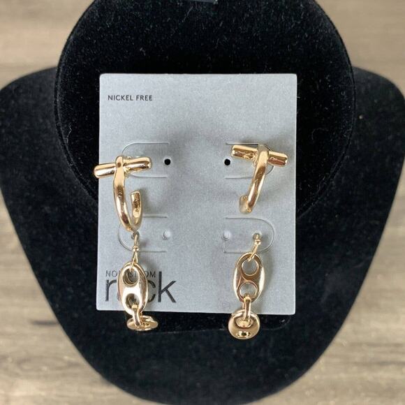 2 Pairs Nordstrom Rack Nickel Free Open Hoop Earrings Post Back Dangle Gold - Picture 1 of 7